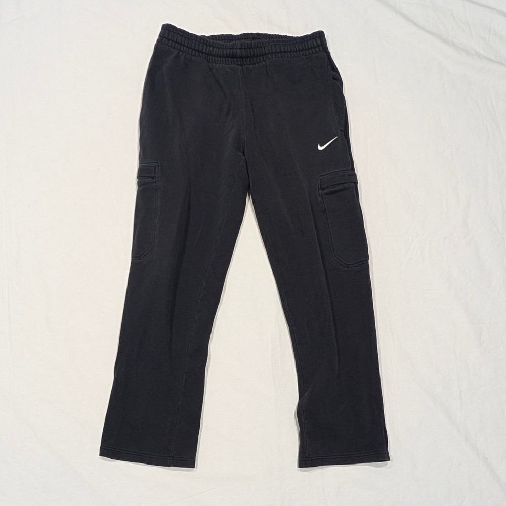 Nike Mens Black Cargo Fleece Sweatpants Swoosh Logo Straight Leg Small